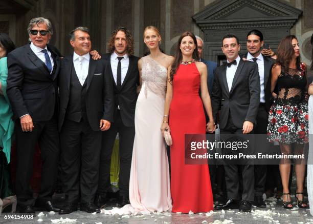 Joan Laporta, Carles Puyol, Vanessa Lorenzo, Nuria Cunillera, Xavi Hernandez, Jose Manuel Pinto, Elena Gross attend the wedding of the goalkeeper...