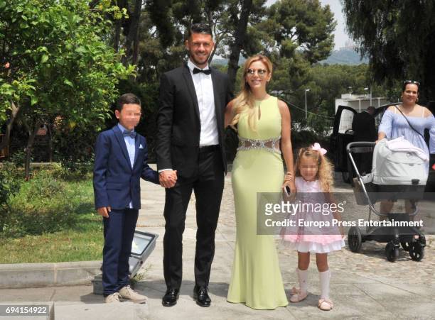 Martin Demichelis, Evangelina Anderson and their kids attend the wedding of the goalkeeper Victor Valdes and Yolanda Cardona on June 9, 2017 in...