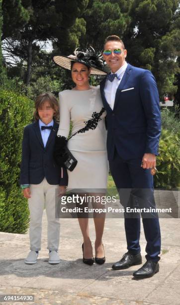 Tamara, Daniel Roque and their son attend the wedding of the goalkeeper Victor Valdes and Yolanda Cardona on June 9, 2017 in Barcelona, Spain.