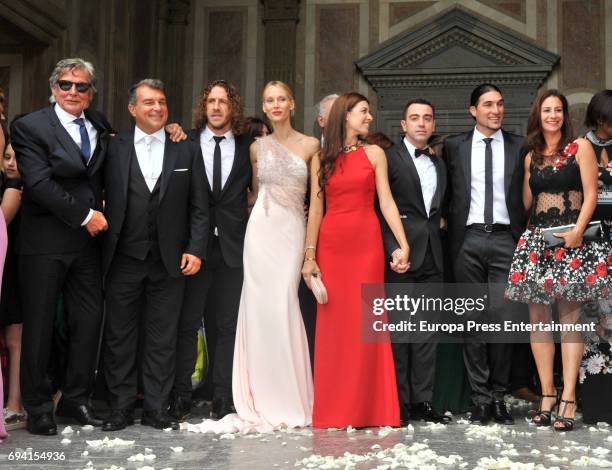 Joan Laporta, Carles Puyol, Vanessa Lorenzo, Nuria Cunillera, Xavi Hernandez, Jose Manuel Pinto, Elena Gross attend the wedding of the goalkeeper...