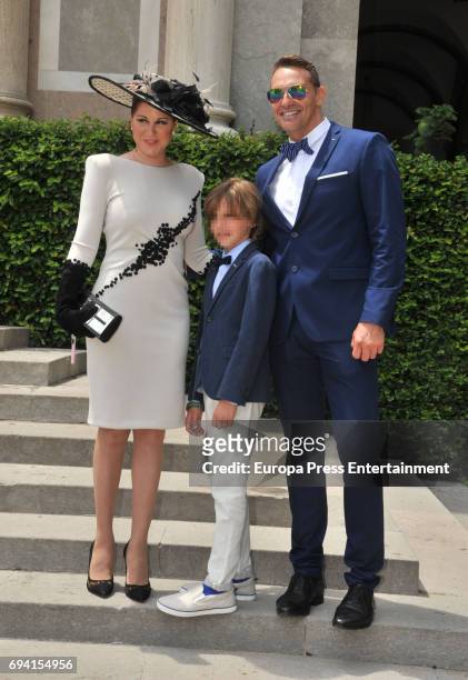 Tamara, Daniel Roque and their son attend the wedding of the goalkeeper Victor Valdes and Yolanda Cardona on June 9, 2017 in Barcelona, Spain.