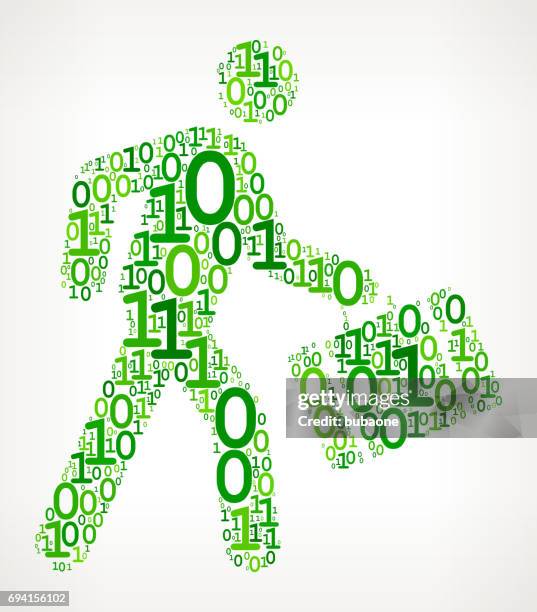 walking & briefcase binary code zero one vector illustration - man coding stock illustrations
