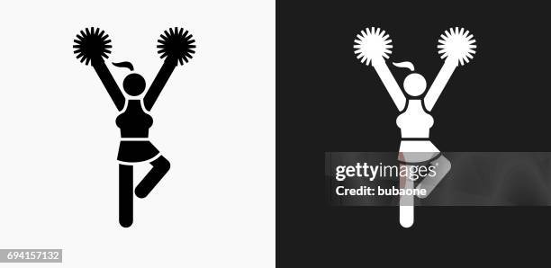 cheerleader-symbol auf schwarz-weiß-vektor-hintergründe - pom pom stock-grafiken, -clipart, -cartoons und -symbole