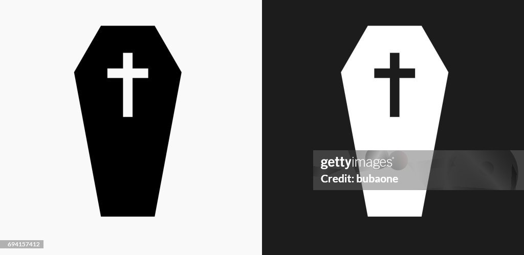 Casket and Cross Icon on Black and White Vector Backgrounds