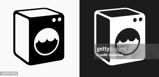 washing machine icon on black and white vector backgrounds - using multiple devices at home stock illustrations