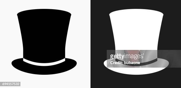 stockillustraties, clipart, cartoons en iconen met hoge hoed pictogram op zwart-wit vector achtergronden - hogehoed
