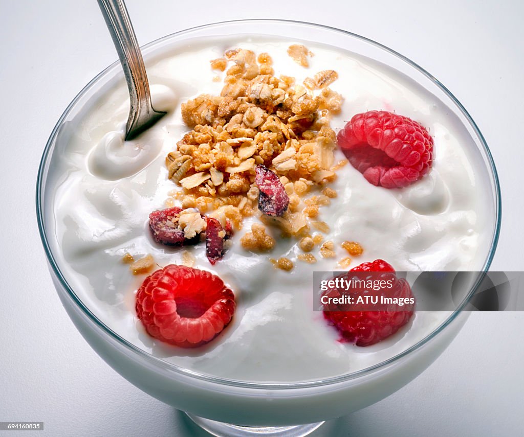 Yogurt in glass dish