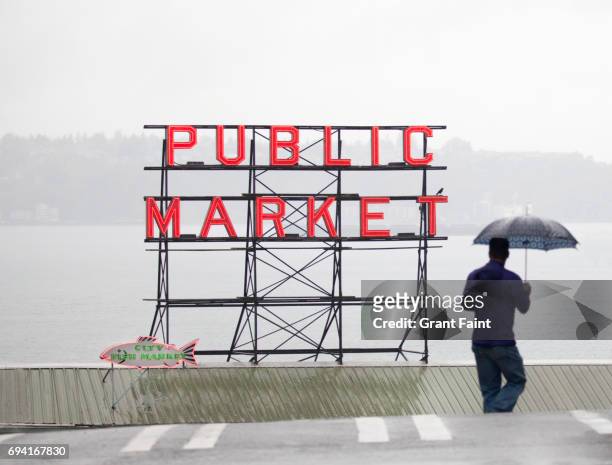 view of sign - seattle rain stock pictures, royalty-free photos & images