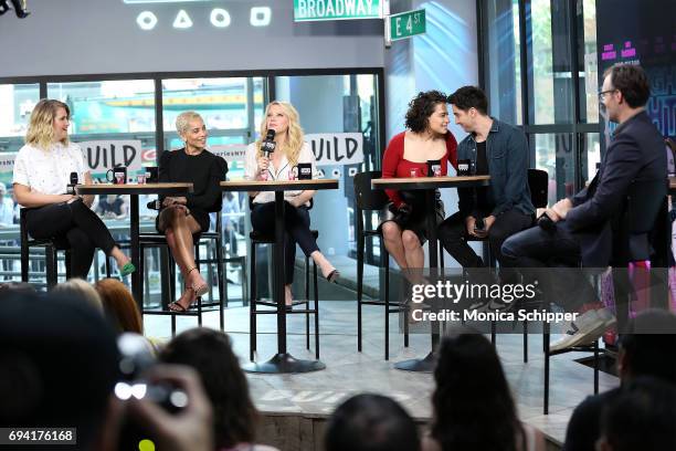 Jillian Bell, Zoe Kravitz, Kate McKinnon, Ilana Glazer and Paul W. Downs discuss "Rough Night" at Build Studio on June 9, 2017 in New York City.