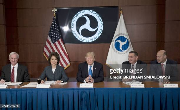 Deputy Secretary of Transportation Jeffrey Rosen, Secretary of Transportation Elaine Chao, US President Donald Trump, Acting Deputy Administrator of...