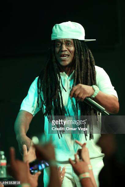 Puerto Rican singer Tego Calderon performs during a show as part of the tour 'El que sabe, sabe' at Medusa nightclub on June 08, 2017 in Dallas,...