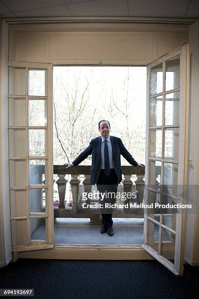 French Socialist Party presidential candidate François Hollande at his headquarters during the presidential campaign, Paris, 30th March 2012.