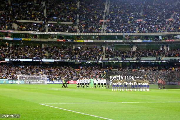 One minute silence is observed for recent terrorist attacks before Brazil plays Argentina in the Chevrolet Brasil Global Tour on June 9, 2017 in...