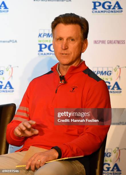 President of Hazeltine, Bob Fafinski speaks at the 2019 KPMG Women's PGA Championship Announcement on June 9, 2017 at Hazeltine National Golf Club in...