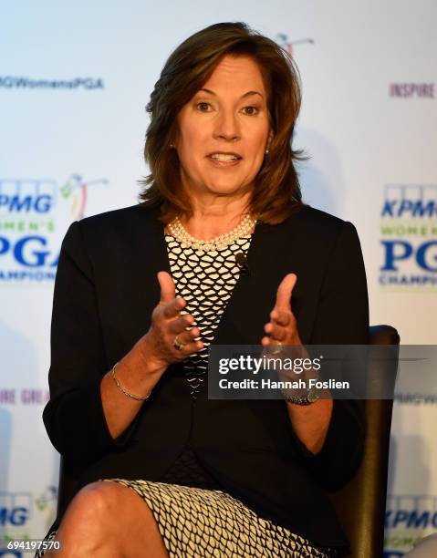 Chairman and CEO KPMG U.S., Lynne Doughtie speaks at the 2019 KPMG Women's PGA Championship Announcement on June 9, 2017 at Hazeltine National Golf...