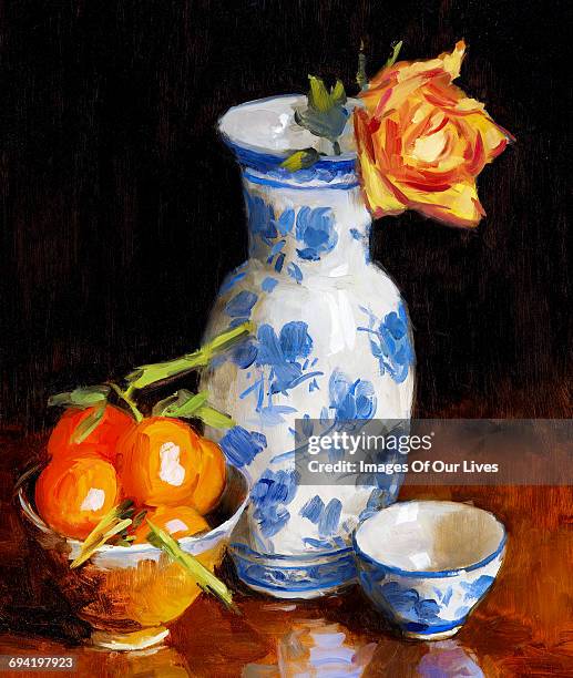 orange rose - oil painting flowers stock illustrations