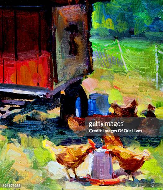 chicken hens rooster coop - agriculture stock illustrations