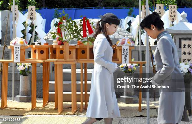 Princess Yoko of Mikasa and Princess Hisako of Takamado attend the fifth anniversary memorial ceremony for late Prince Tomohito of Mikasa at...