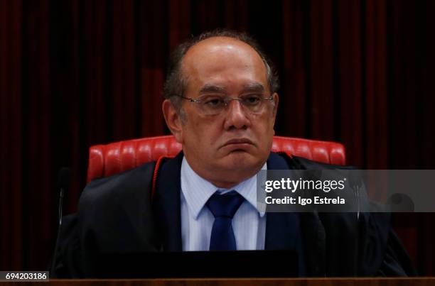 President of TSE and Chief Justice of the Supreme Federal Court Gilmar Mendes is seen as Brazil's electoral court deliberates on Temer and Dilma...