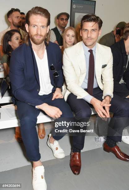 Craig McGinlay and Johannes Huebl attend the Oliver Spencer SS18 Catwalk Show during London Fashion Week Men's June 2017 on June 9, 2017 in London,...