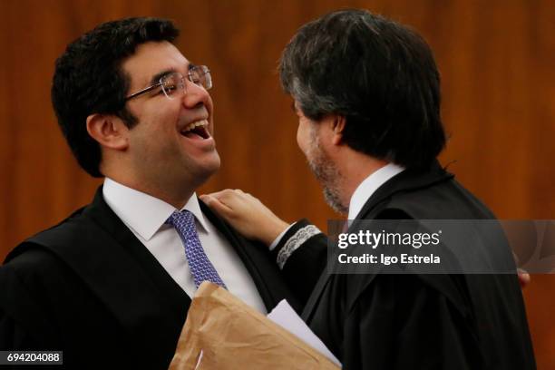 Gustavo Guedes, lawyer defending President Michel Temer and Flavio Caetano, lawyer defending Dilma Rousseff, seen during the trial in the Supreme...