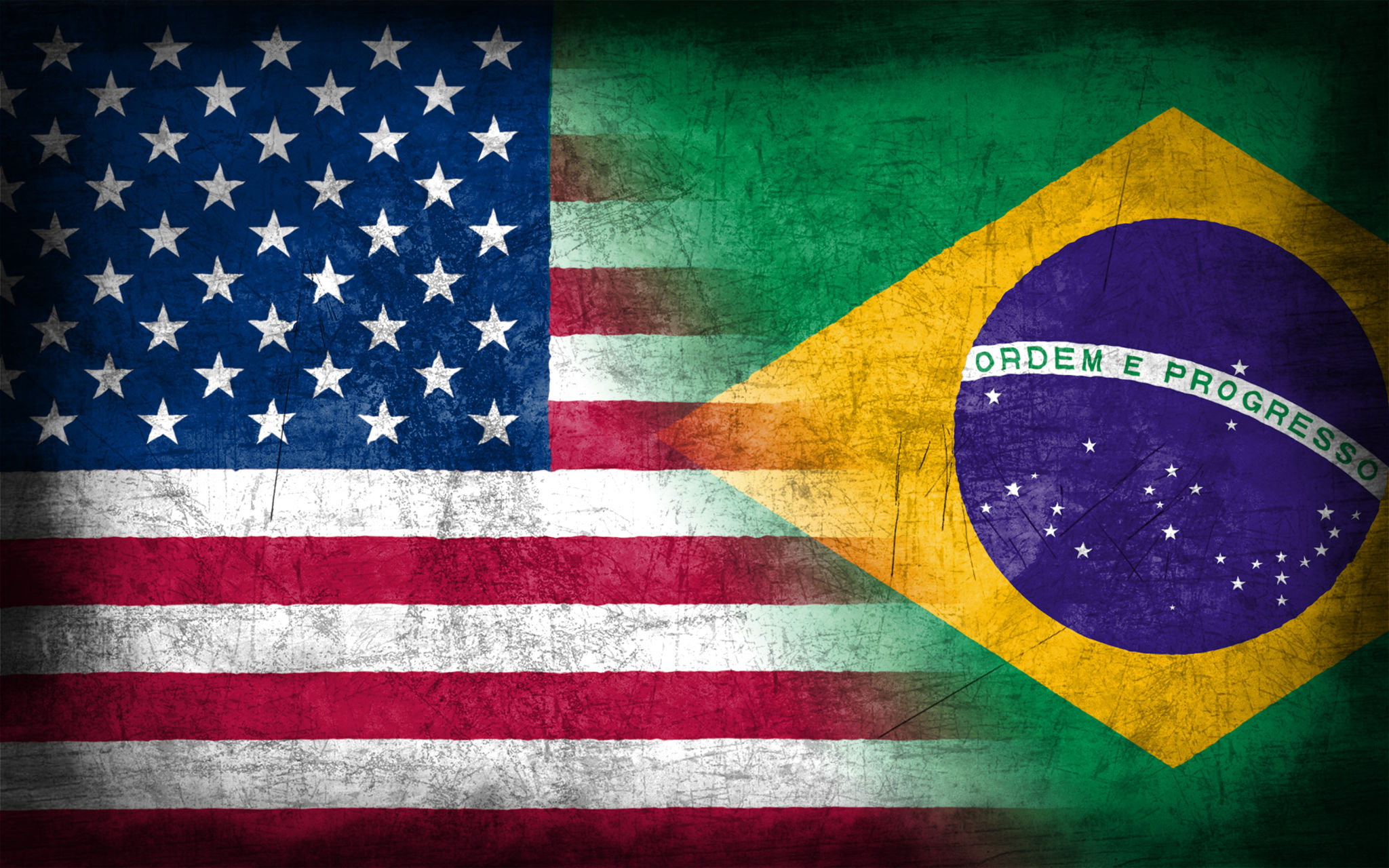 USA and Brazil flag with grunge metal texture USA and Brazil flag with grunge metal texture