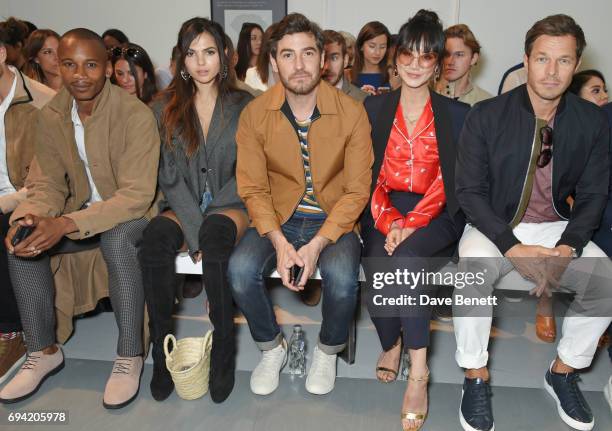 Eric Underwood, Doina Ciobanu, Robert Konjic, Betty Bachz and Paul Sculfor attend the Oliver Spencer SS18 Catwalk Show during London Fashion Week...