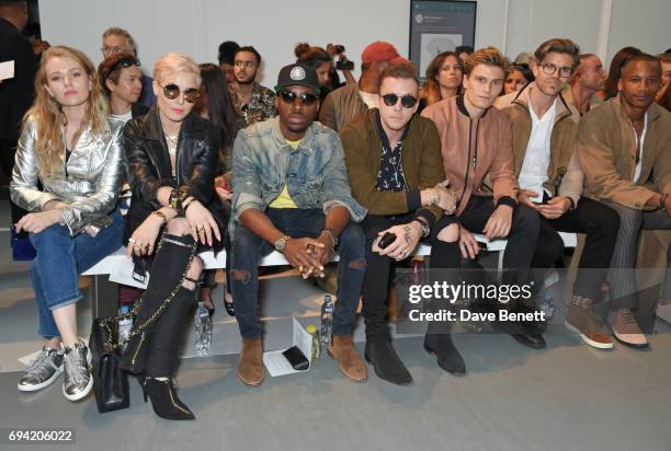 Vala Noren, Noomi Rapace, Azuka Ononye, Danny Jones, Oliver Cheshire, Darren Kennedy and Eric Underwood attend the Oliver Spencer SS18 Catwalk Show...