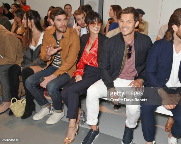 Doina Ciobanu, Robert Konjic, Betty Bachz and Paul Sculfor attend the Oliver Spencer SS18 Catwalk Show during London Fashion Week Men's June 2017 on...