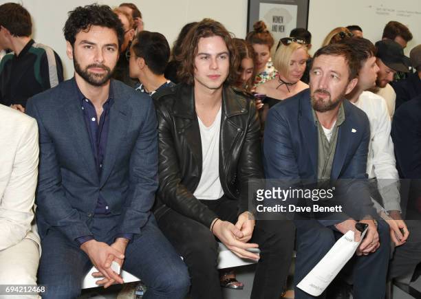 Aidan Turner, Willow Robinson and Ralph Ineson attend the Oliver Spencer SS18 Catwalk Show during London Fashion Week Men's June 2017 on June 9, 2017...