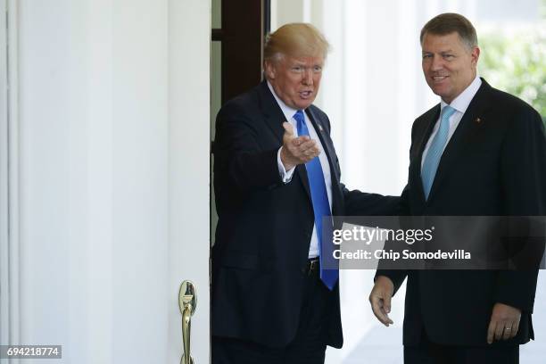 President Donald Trump welcomes President Klaus Iohannis of Romania to the White House for a "working visit" June 9, 2017 in Washington, DC. The two...