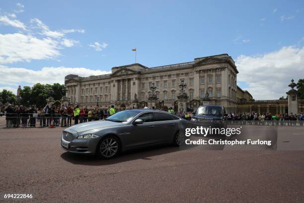 British Prime Minister Theresa May leaves Buckingham Palace after her audience with Queen Elizabeth II on June 9, 2017 in London, United Kingdom....