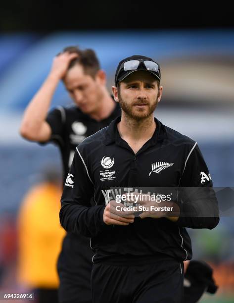 New Zealand captain Kane Williamson leads his team off the field after the ICC Champions Trophy match between New Zealand and Bangladesh at SWALEC...