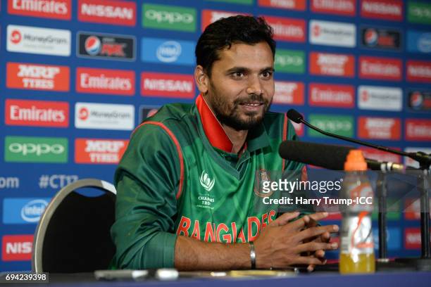 Masrafe Mortaza of Bangladesh looks on during the ICC Champions Trophy match between New Zealand and Bangladesh at the SWALEC Stadium on June 9, 2017...