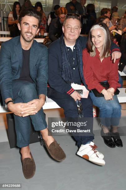 Teo Van Den Broeke, Robert Johnston and Catherine Hayward attend the Oliver Spencer SS18 Catwalk Show during London Fashion Week Men's June 2017 on...