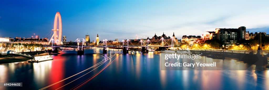 Panoramic view of London Westminster skyline at dusk