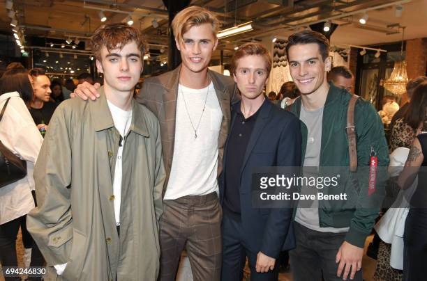 Lennon Gallagher, Sam Harwood, Luke Newberry and Harry Rowley attend the Rag & Bone London flagship store opening on June 9, 2017 in London, England.