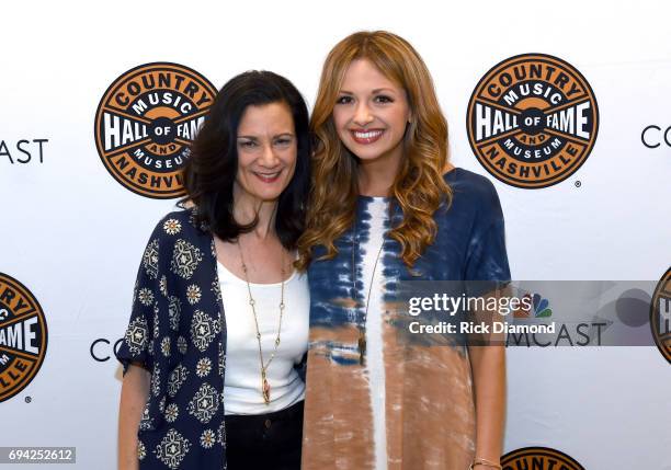 Senior Vice President of Music Strategy for CMT Leslie Fram and singer Carly Pearce attend the CMT's Next Women of Country panel hosted by the...