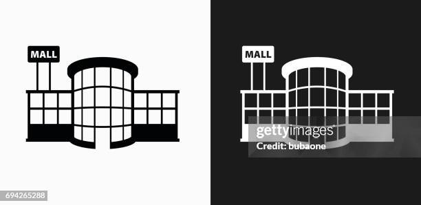 store plaza icon on black and white vector backgrounds - plaza stock illustrations