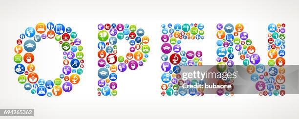 open future and futuristic technology vector buttons. - open notebook background stock illustrations