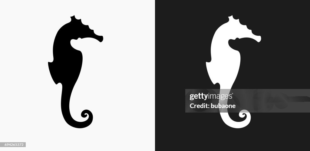 Seahorse Icon on Black and White Vector Backgrounds