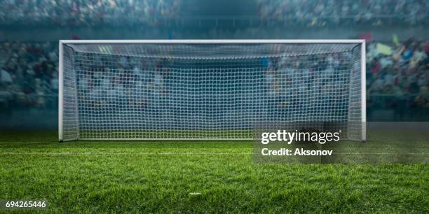 stadio di calcio con cancello del calcio - rete di calcio foto e immagini stock