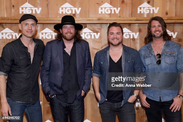 Jon Jones, James Young, Mike Eli and Chris Thompson of the Eli Young Band attend the HGTV Lodge during CMA Music Fest on June 9, 2017 in Nashville,...