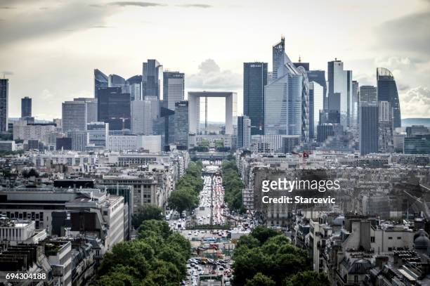 aerial view of la defense in paris, france - la defense stock pictures, royalty-free photos & images