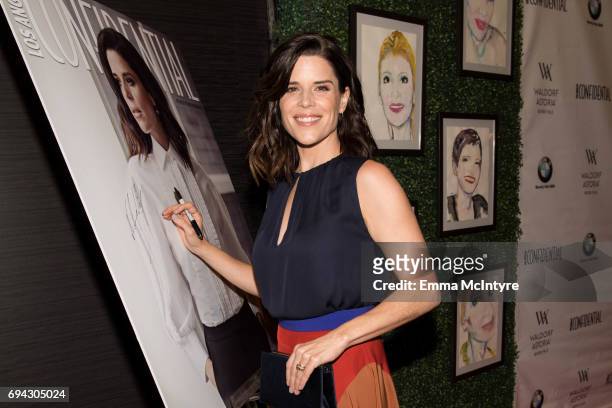Actress Neve Campbell attends 'Los Angeles Confidential Women of Influence tea hosted by Neve Campbell' at Waldorf Astoria Beverly Hills on June 9,...