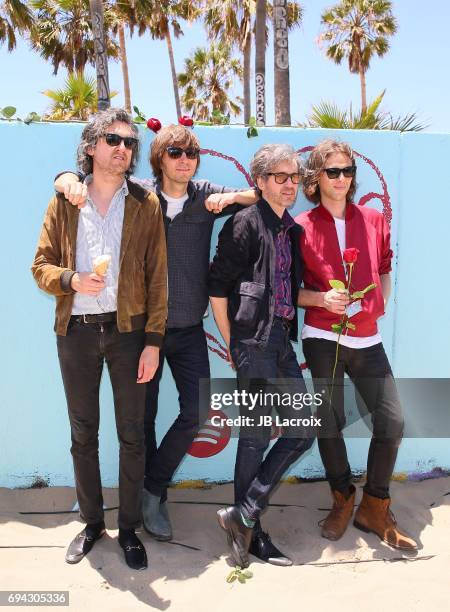 Christian Mazzalai, Thomas Mars, Laurent Brancowitz and Deck D'arcy of Phoenix celebrate the release of their new album 'Ti Amo' on June 09, 2017 in...