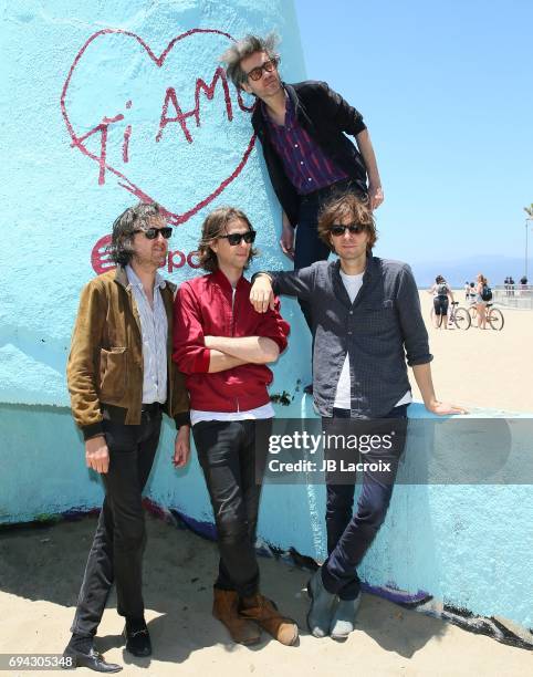 Christian Mazzalai, Deck D'arcy, Laurent Brancowitz and Thomas Mars of Phoenix celebrate the release of their new album 'Ti Amo' on June 09, 2017 in...