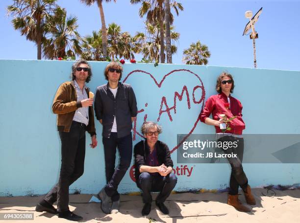 Christian Mazzalai, Thomas Mars, Laurent Brancowitz and Deck D'arcy of Phoenix celebrate the release of their new album 'Ti Amo' on June 09, 2017 in...