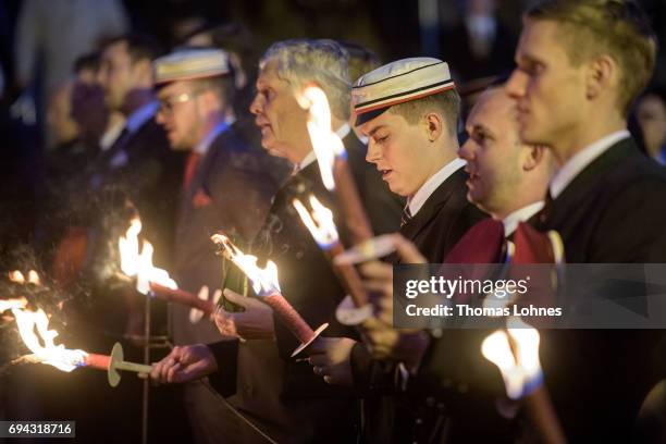 Members of Burschenschaften, the tradition-rich fraternities of German universities, gather at he Burschenschaften Monument to honor their members...