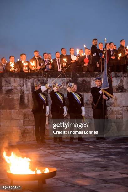 Members of Burschenschaften, the tradition-rich fraternities of German universities, gather at he Burschenschaften Monument to honor their members...